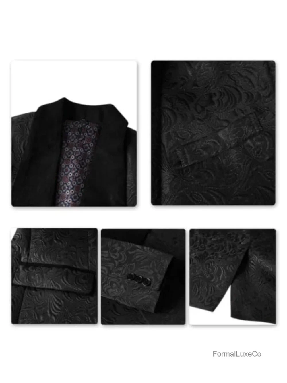 Men's 3 Piece Slim Fit Jacquard Tuxedo Suit Set